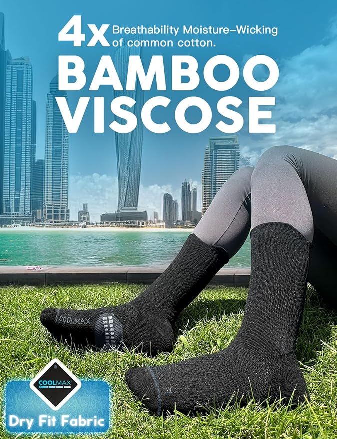 Juclise Womens Coolmax Bamboo Viscose Compression Running Crew Socks, Moisture-Wicking Anti-Blister Hiking&Gym Athletic