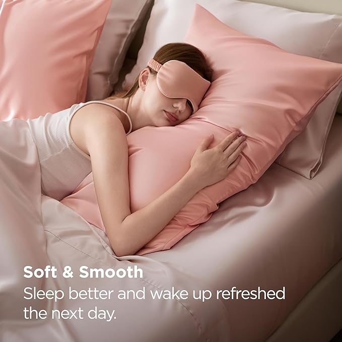 Bedsure Satin Pillowcase for Hair and Skin Queen - Peach Pink Silky Pillowcase 2 Pack with Envelope Closure, Similar to Silk Pillow Cases, Gifts for Women Men, 20x30 Inches, 2pcs