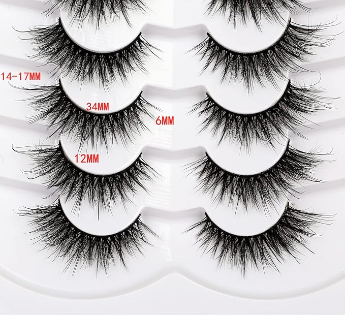 Pooplunch False Eyelashes Natural Fluttery Lashes Wispy 8D Volume Cat Eye Crossed Fake Eyelashes Faux Mink Lashes Strips 7 Pairs Pack