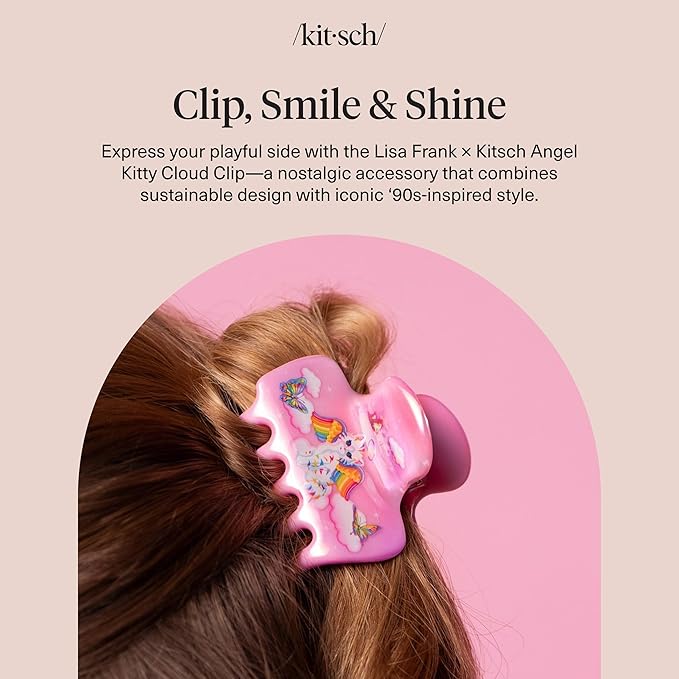 Lisa Frank x Kitsch Medium Cloud Hair Clip for Women - Lightweight & Sturdy Claw Clip with Rounded Edges for Comfortable Hold, Ideal for Half-Up Hairstyles & Low Buns - Angel Kitty