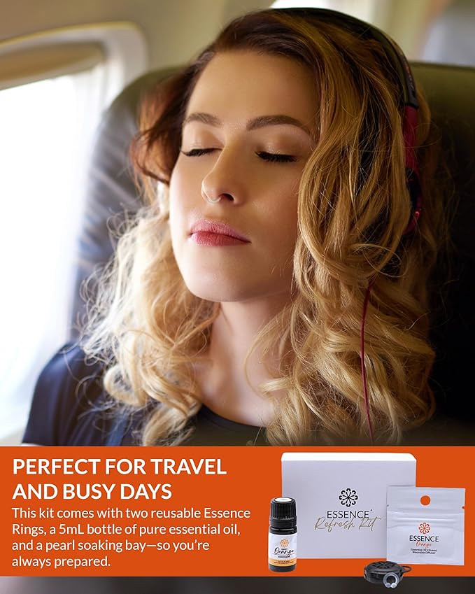 Essence Wearable Aromatherapy Nasal Diffuser – Orange Essential Oil Nose Ring Silicone Inhaler for Stress & Mood Support - Made in USA & Travel-Friendly