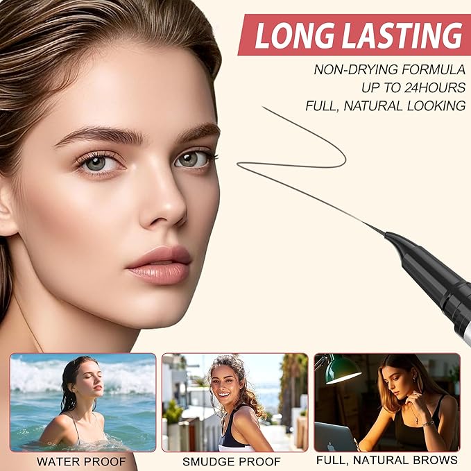 LAVONE Hair-Like Eyebrow Pen Makeup kit, Eyebrow Pencils for Women with Waterproof Microblading Eyebrow Pencil, Eyebrow Pomade, Eyeliner and Eyebrow Brush, Create Full, Natural Brows, Ebony