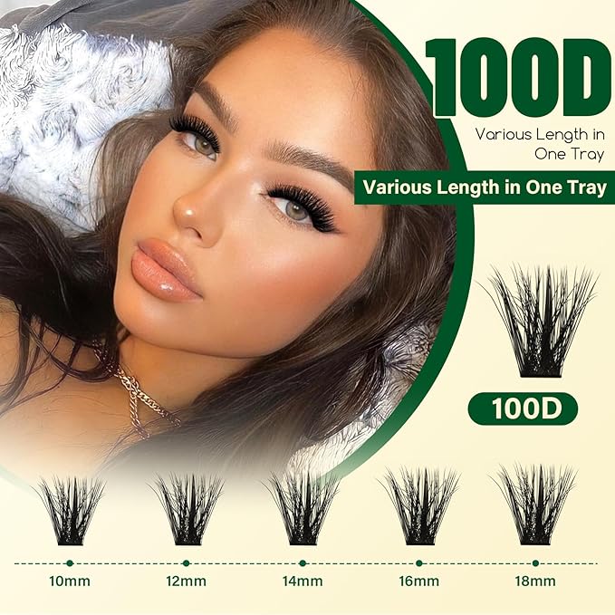 KEYYOU DIY Lash Extension Kit - 280pcs Soft Clusters - 100D Curl - Easy to Apply with Bond, Seal & Remover - At Home
