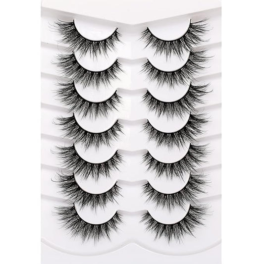 Pooplunch False Eyelashes Fairy Lashes Wispy Crossed Faux Mink Lashes Cat Eye Look Fluttery Volume 8D Fake Eyelashes Faux Mink Lashes Strips 7 Pairs Pack