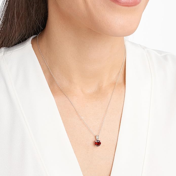 Amazon Essentials Sterling Silver Round Cut Birthstone Pendant Necklace 18"