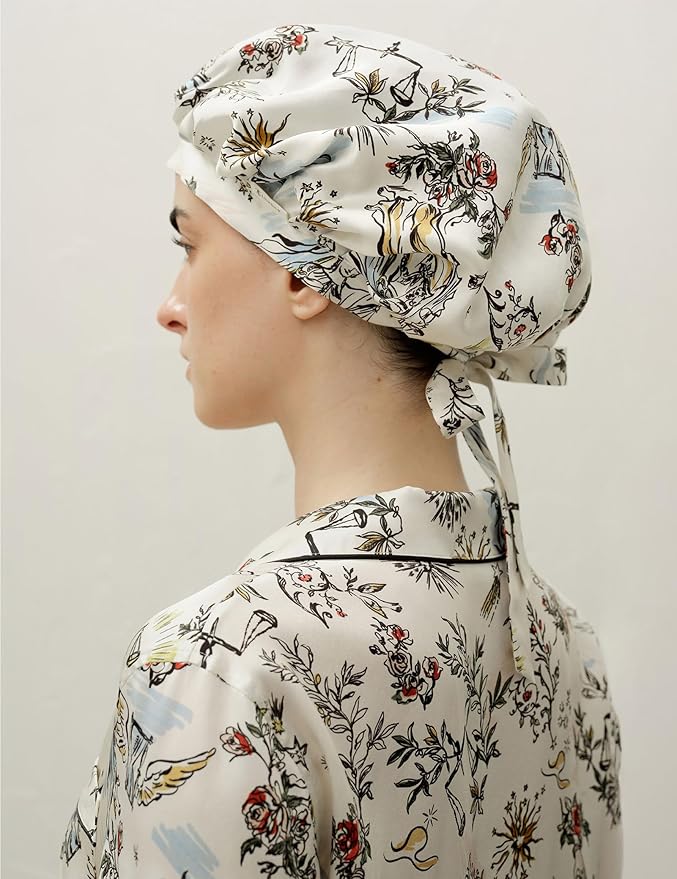 LilySilk 100% Mulberry Silk Bonnet Silk Night Sleep Cap Adjustable Hair Wrap for Sleeping Libra