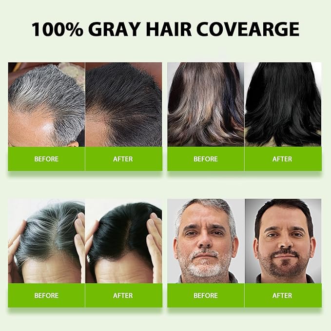 Vireo Color Black Hair Dye Shampoo for Women & Men, 15 Min Gray Coverage, 3 in 1 Semi-Permanent Color with Natural Herbal Ingredients