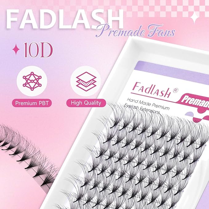 FADLASH Premade Lash Fans Double Layers Fluffy Premade Fans Eyelash Extensions 0.07 Thickness D Curl 10D Volume Lashes Premade Easy Fan Lashes (10D-0.07-D, 13mm)