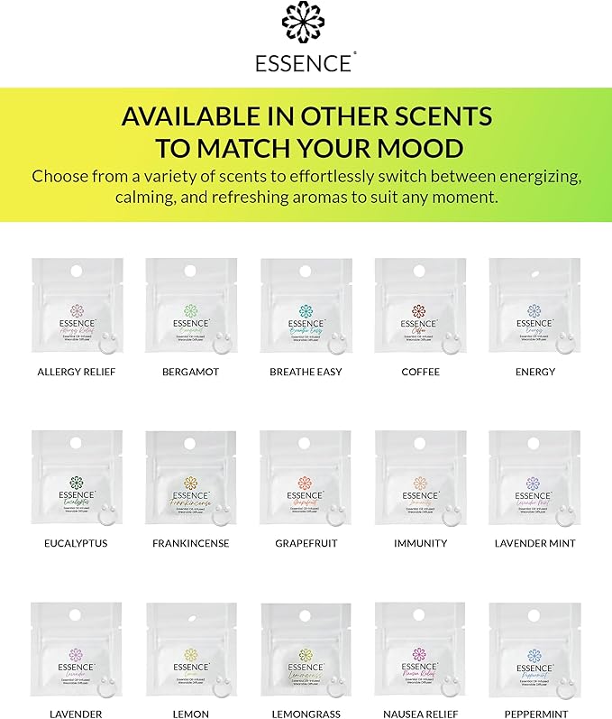 Essence Wearable Aromatherapy Nasal Diffuser – Lemon-Lime Essential Oil Nose Ring Silicone Inhaler for Stress & Mood Support - Made in USA & Travel-Friendly
