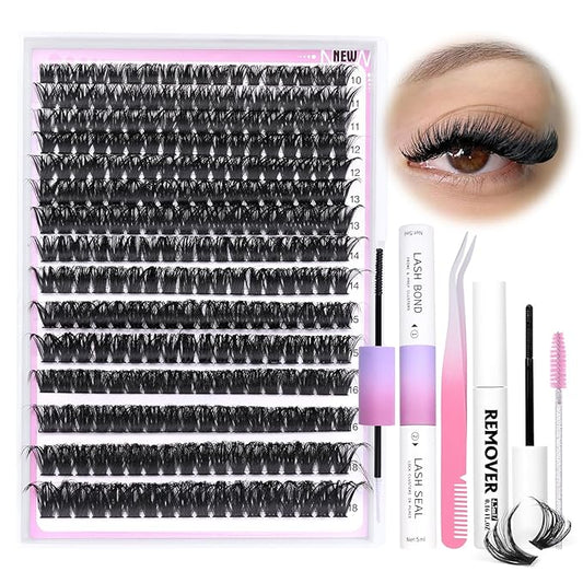 Yawamica Lash Clusters Kit Fluffier Eyelash Extension Kit 100D Thick Volume Individual Lashes 10-18mm 300pcs Eyelash Clusters with Bond and Seal and Lash Remover and Lash Applicator Kit DIY at Home
