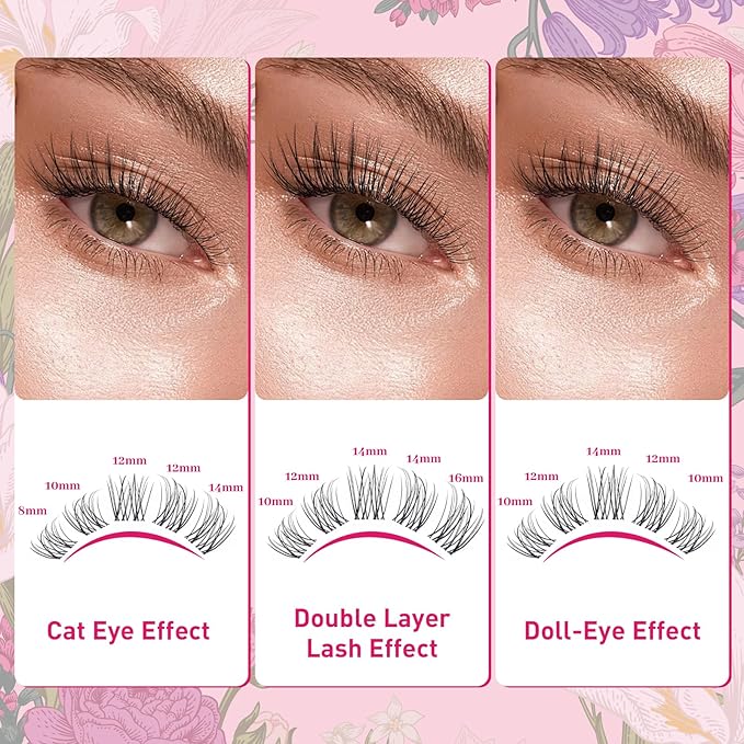 PROLASHBEAUTY Natural Lash Clusters Kit Wispy Lash Clusters Venus Ultra Thin Invisible Band Eyelash Clusters Kit Used 10 times with Clear Lash Bond and Seal Tweezer Remover (Venus Kit, 8-16mix)