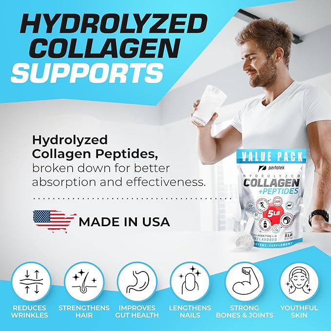 Collagen Powder for Women Men (5Lb) Types I & III Unflavored Easy to Mix Hydrolyzed Protein Peptides Non-GMO Grass-Fed Gluten-Free Kosher Pareve Healthy Hair Skin Joints and Nails