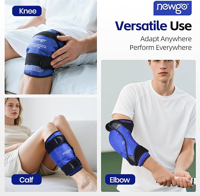 NEWGO Ice Pack for Knee Injuries Reusable, Knee Ice Pack Wrap Around Entire Knees for Replacement Surgery Recovery, Gel Cold Pack Wrap for Meniscus Tear, ACL, Swelling Pain Relief - Blue