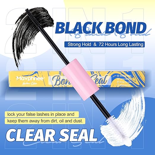 Lash Bond and Seal 2 Pcs Bond and Seal Lash Glue Waterproof Lash Clusters Glue Stong Hold Eyelash Adhesive 72 Hours Long Lasting Eyelash Glue for Eyelash Clusters Eyelash Extensions by Mavphnee