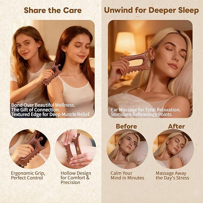 Aurift Wooden Gua Sha Massage Tool for Face & Body – Dual Trigger Point Acupressure Massager for Nose & Eye Area, Manual Muscle Scraper with Ergonomic Grip for Jawline & Neck Relief in Gift Box