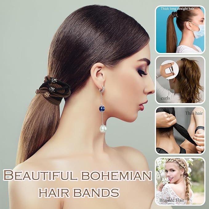Boho Hair Ties, Elastic Hair Tie Bracelets for Women, Elastic Hair Tie Bracelets for Thick or Thin Hair, Cute Hair Ties for Women and Hair Tie Accessories 20 PCS