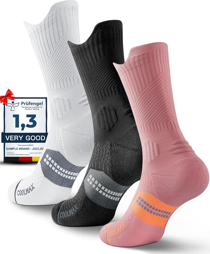 Juclise Womens Coolmax Bamboo Viscose Compression Running Crew Socks, Moisture-Wicking Anti-Blister Hiking&Gym Athletic