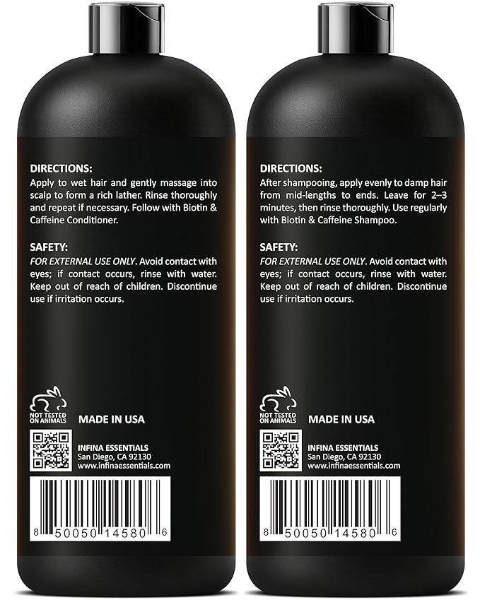 INFINA ESSENTIALS Caffeine Biotin Shampoo and Conditioner Set | 16 fl oz Each | with Batana Oil | Nourishing & Strengthening Formula | Promotes Hair Growth, Thickness & Fuller-Looking Hair