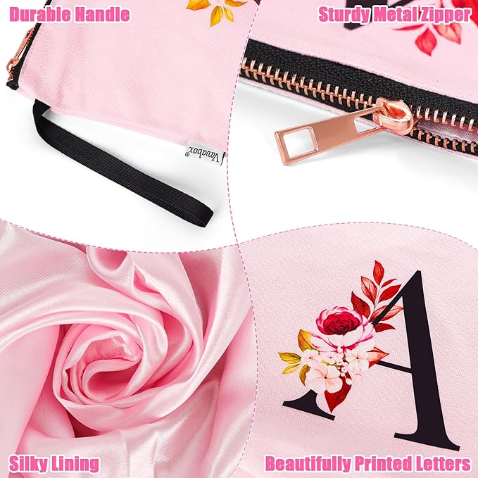 Vavabox A-Z Personalized Makeup Bag, Birthday Gifts for Women Mom, Gifts for Best Friend, Bride Bridesmaid Cosmetic bag (Y, Pink)
