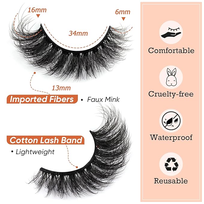 Focipeysa Fluffy Volume False Eyelash Cat Eye Lashes Thick Fake Eyelashes Dramatic Faux Mink Eyelash 9D Eyelashes 16mm Eyelashes Pack 7 Pairs Lash Pack