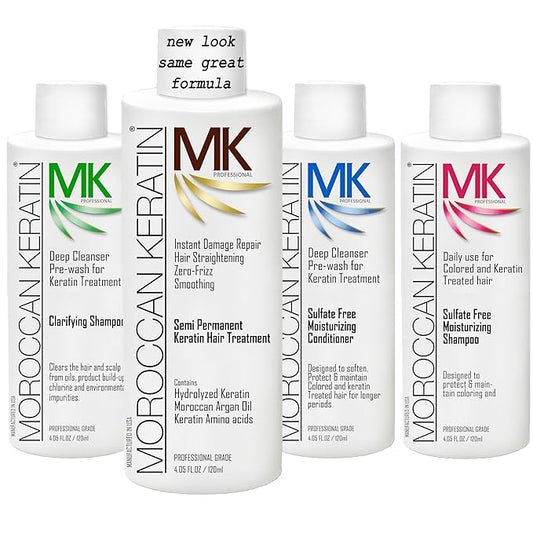Moroccan Keratin Hair Treatment Straightening Blowout Brazilian Smoothing Professional Results Salon and Home Use , Long Lasting organic results 4-6 months 4pc Set