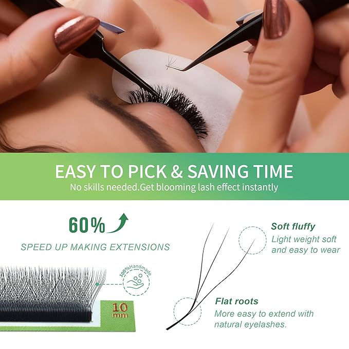 GLAMLASH W Eyelash Extensions 3D Volume Premade Fan Natural Soft Matte Lash Professional Salon Supplies (3D,0.07,D,13mm)