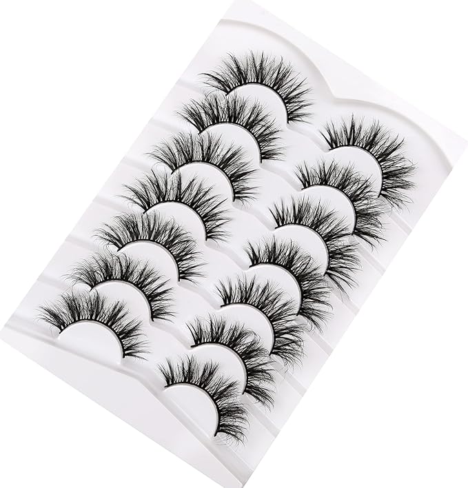 Pooplunch False Eyelashes Wispy Mink Lashes Cat Eye Natural Crossed Cluster Look 8D Volume Fake Eyelash Strips Faux Mink Lashes 7 Pairs Pack