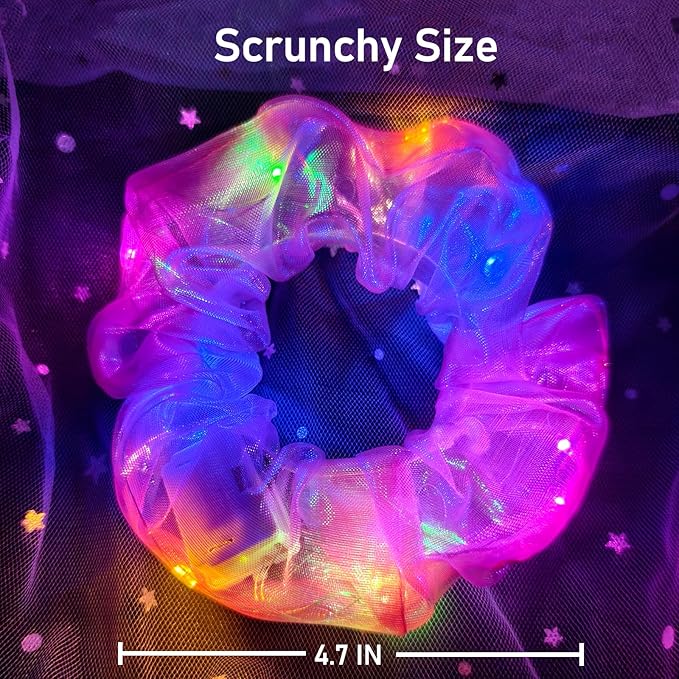 20 PCS Light up Scrunchies, 3 Glow Mode, Hair Accessories for Women, Glow in the Dark Party Supply for Festival Rave Slumber Party