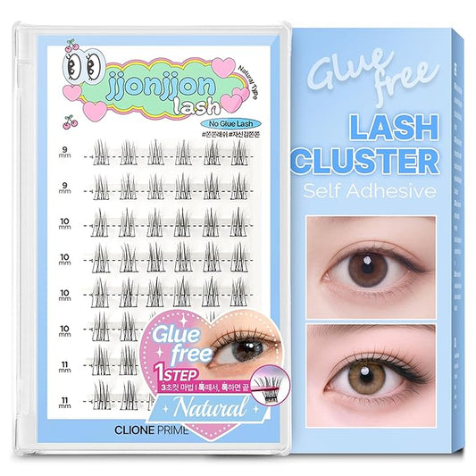 CLIONE PRIME Korean Self Adhesive Lash Clusters Natural Look No Glue Press On Pre Bond Lash Clusters Fluffy Self Adhesive False Eyelashes No Glue Needed Reusable Wispy Eyelash Extensions