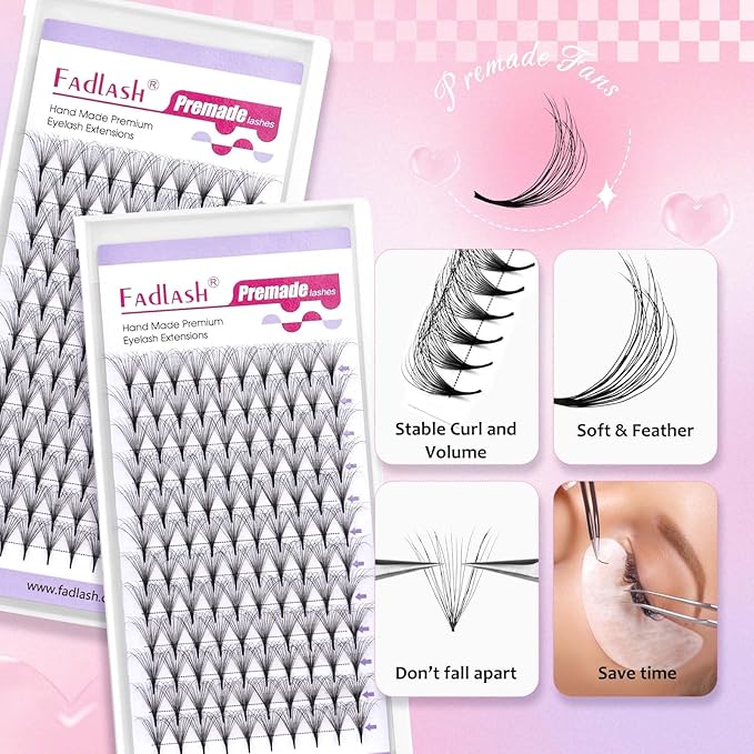 FADLASH Premade Lash Fans Double Layers Fluffy Premade Fans Eyelash Extensions 0.07 Thickness D Curl 10D Volume Lashes Premade Easy Fan Lashes (10D-0.07-D, 12mm)