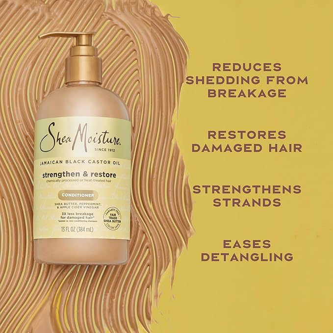 SheaMoisture Strengthen and Restore Rinse Out Hair Conditioner to Intensely Smooth and Nourish Hair 100% Pure Jamaican Black Castor Oil with Shea Butter, Peppermint and Apple Cider Vinegar 13 oz