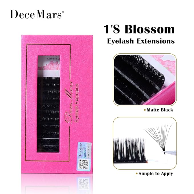 DeceMars Automatic Rapid Blooming Eyelash Extensions Self Fanning Easy Fans 1 Second Flowering Fake Lashes 2D~10D Russian Volume Eyelashes Matte Black-0.05mm-dd-16mm
