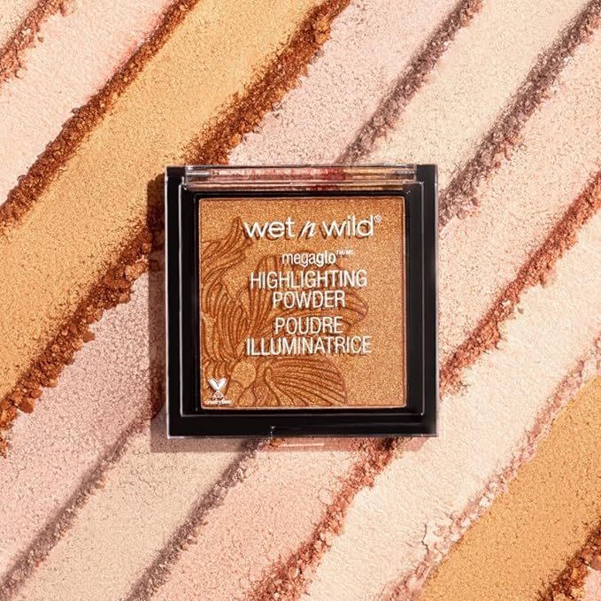 wet n wild MegaGlo Highlighting Powder, Highlighter Makeup, Shimmer Glow, Pink Rose Gold Bloom Time