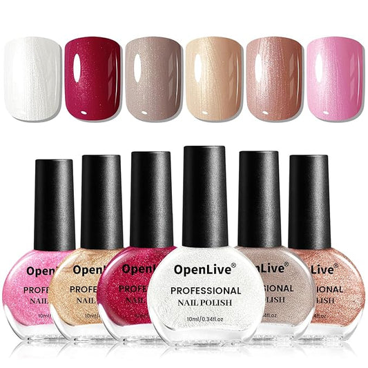 OpenLive 10ml Glitter Nail Polish Set 6 Colors Glitter Red Pink White Nail Polish Set for Nail Art