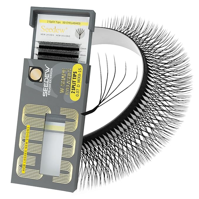 SEEDEW Double Tips 5D Lash Extensions, 0.07mm D Curl MIX8-15mm 12 Rows/Tray, W Shape 5D ww, 5D-Double Tips, PBT Volume Eyelash Grafting for Lash Tech, Artist, Beauty Salon(5DD-Black-0.07-D-MIX8-15mm)