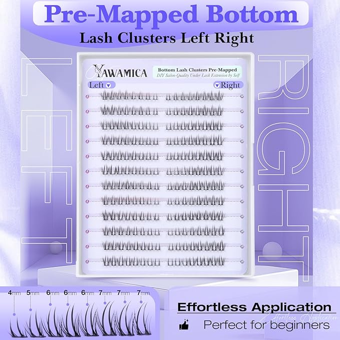 Pre-mapped Bottom Lash Clusters Natural Eyelash Extensions 4-7mm Wispy Eyelash Clusters Manga Bottom Cluster Lashes Left Right Lower Individual Lashes for Easy Application by Yawamica
