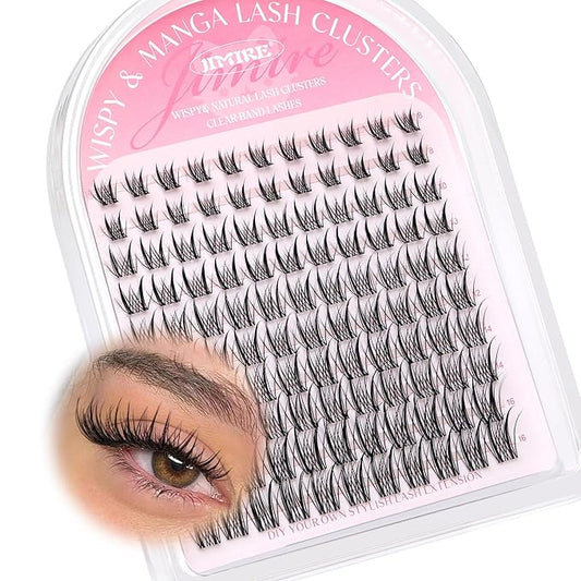 JIMIRE Wispy Lash Clusters Invisible Band Manga Eyelash Clusters 8-16MM D Curly Fairy Cluster Eyelash Extensions Venus Lashes Clusters 110Pcs DIY Lash Extensions at Home