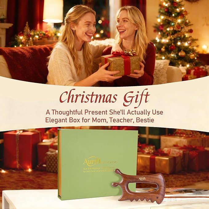 Aurift Wooden Gua Sha Massage Tool for Face & Body – Dual Trigger Point Acupressure Massager for Nose & Eye Area, Manual Muscle Scraper with Ergonomic Grip for Jawline & Neck Relief in Gift Box