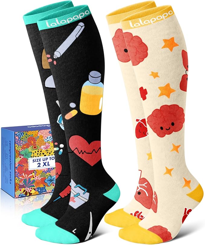 Lalapapa Thick Soft Cotton Compression Socks for Women Men 15-20mmHg Knee High Breathable Cotton Socks for All Day Comfort