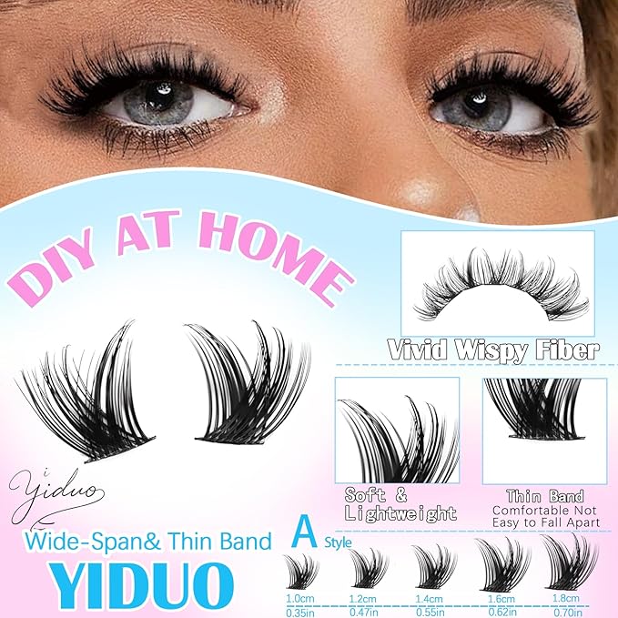 YIDUO 5 Styles Eyelash Clusters Kit 80D 100D Volume D Curl Wispy Individuals lash Extensions Kit, Volume Studio Effect, Fake Eyelashes 500Pcs All-in-1 Pack with Glue |Tweezers |Removers |Brush