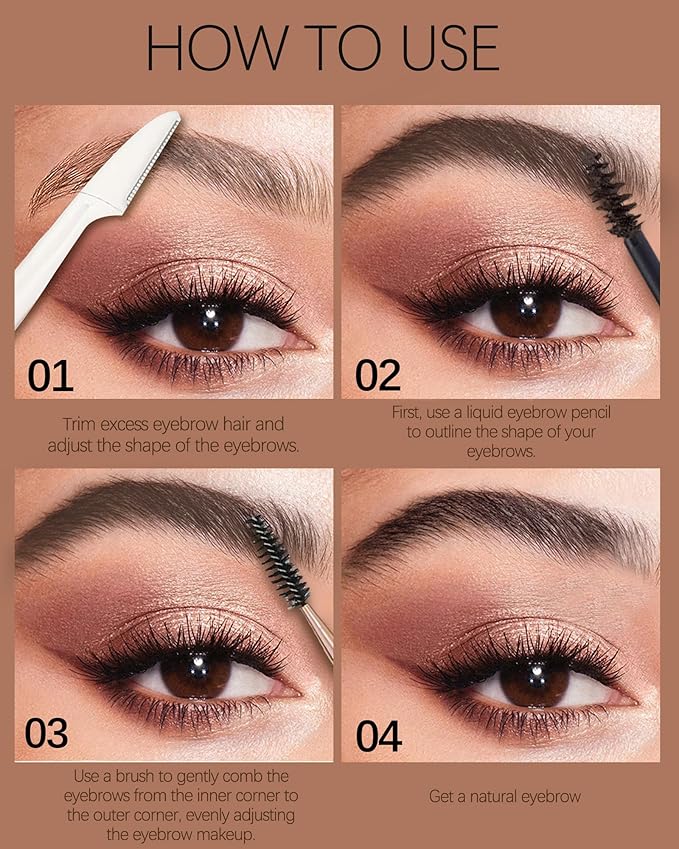 2Pcs Tinted Brow Cream Waterproof,Brown Longwearing Smudgeproof Liquid Eyebrow Tinting Gel Mascara,Volumizing Eye Brows Filler Women Natural Brow Makeup without Clumping with Brow Brush&Razor-02