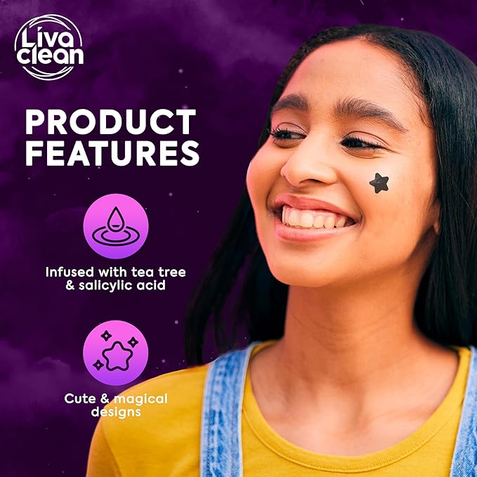 LivaClean 250CT Black Star Pimple Patches for Face - Hello kitty Pimple Patches Black w/Salicylic Acid & Tea Tree Oil - HSA/FSA Compliant Hydrocolloid Acne Patch, Cute Face Stickers, Zit Patch