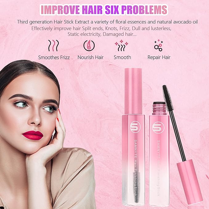 Hair Finishing Stick, 2pcs Hair Mascara for Flyaway Tamer, Fly Away Hair Tamer Stick for Enhance Gloss of Hair, Anti Frizz Broken Hair Baby Hair Flash Moment Flyaway Stick, Non-Greasy