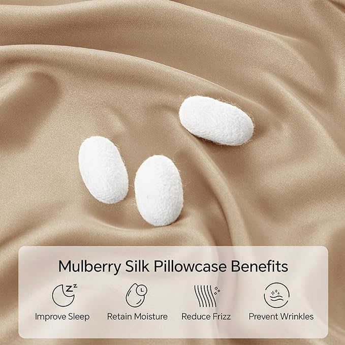 INFIIXSO Mulberry Silk Pillowcase for Hair and Skin, Silk Pillow Cases Queen Size Set of 2 with Hidden Zipper 20x30 Inches, Smooth and Soft Cooling Pillow Cases for Hot Sleepers(Champagne, 2 Pack)