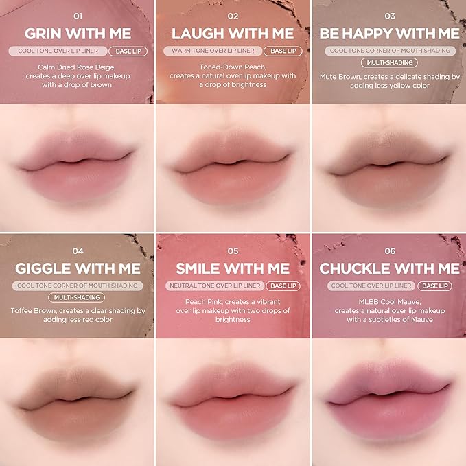 lilybyred Smiley Lip Blending Stick | Korean 3-in-1 Multi-Use Lip Liner, Smooth Creamy Texture, Long-Lasting Matte Finish, Soft Blur Effect, Precision Contour Pencil, 0.028 oz. (02 Laugh with Me)