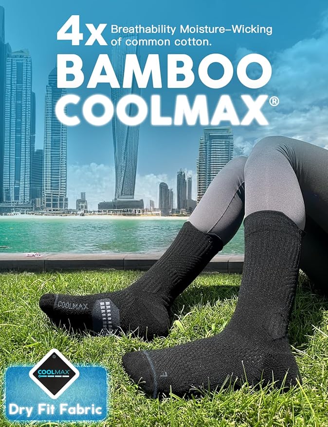 Juclise Womens Coolmax Bamboo Viscose Compression Running Crew Socks, Moisture-Wicking Anti-Blister Hiking&Gym Athletic