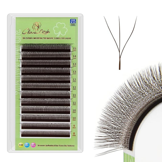 GLAMLASH W Eyelash Extensions 3D Volume Premade Fan Natural Soft Matte Lash Professional Salon Supplies (3D,0.07,D,8-12mm,Brown)