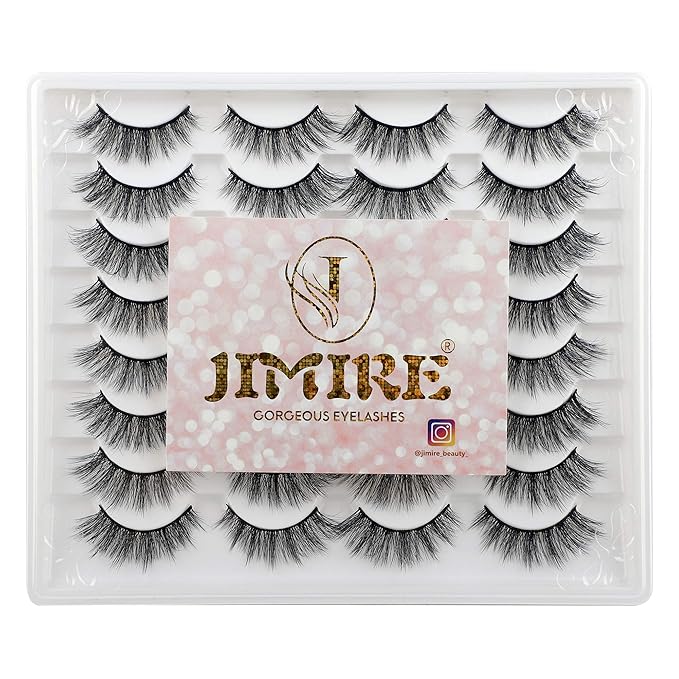 JIMIRE 16 Pairs Cat Eye False Eyelashes Fluffy Natural Fake Lashes 3D Volume Lashes Pack for Cat-Eye Look