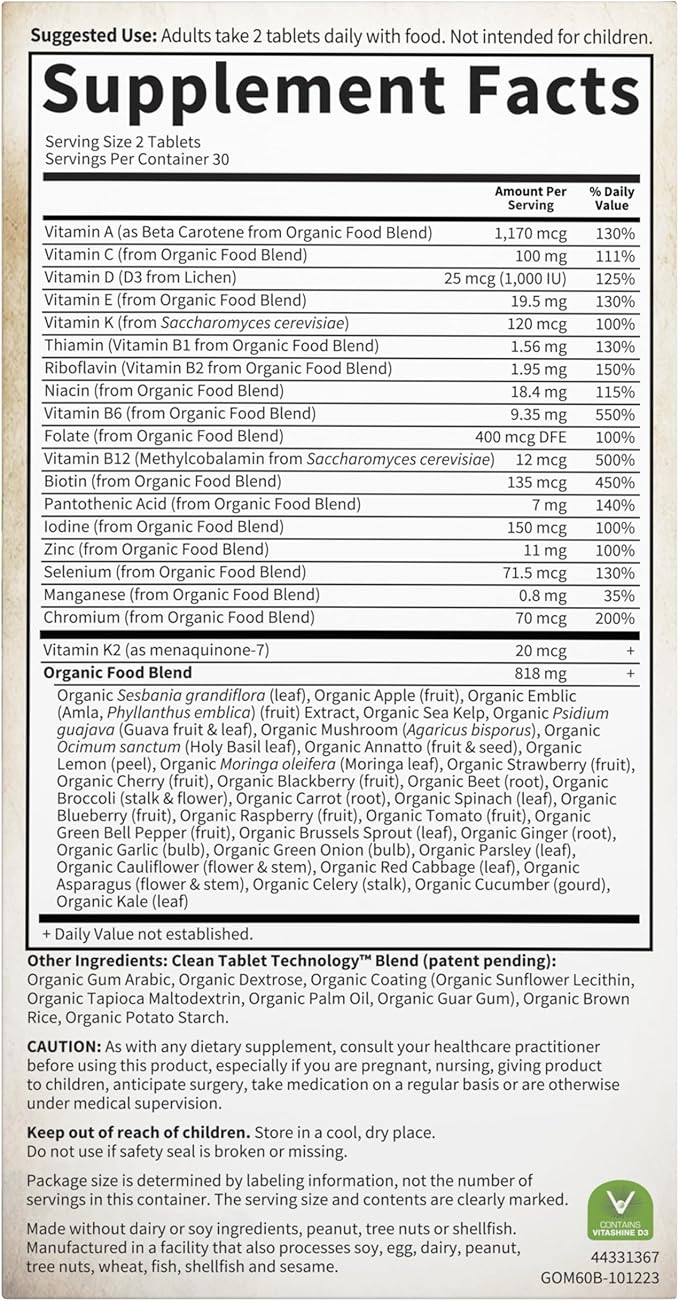 Garden of Life Organics Whole Food Multivitamin for Men, 60 Tablets, Vegan Mens Vitamins and Minerals for Health and Well-Being, Certified Organic Vegan Multi
