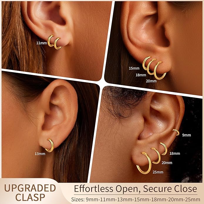 Eaciy 7 Pairs Gold Hoop Earrings for Women - 18K Gold Plated Hoop Earrings Set Lightweight Minimalist Small Hoops Hypoallergenic Thick Lightweight Earring for Women Jewelry Gifts